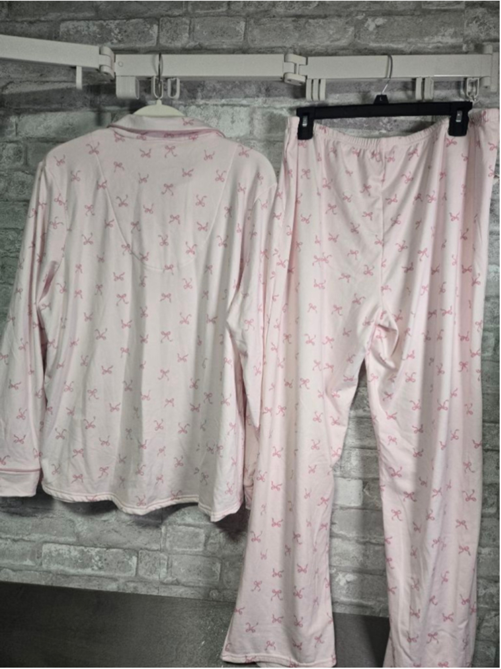 Women's Laura Ashley Pink Bow Print Pajama Set XL - Picture 7 of 9